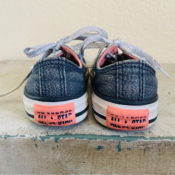 Kids Converse All Star Blue Glitter Low Top Sneakers - Picture 6 of 11